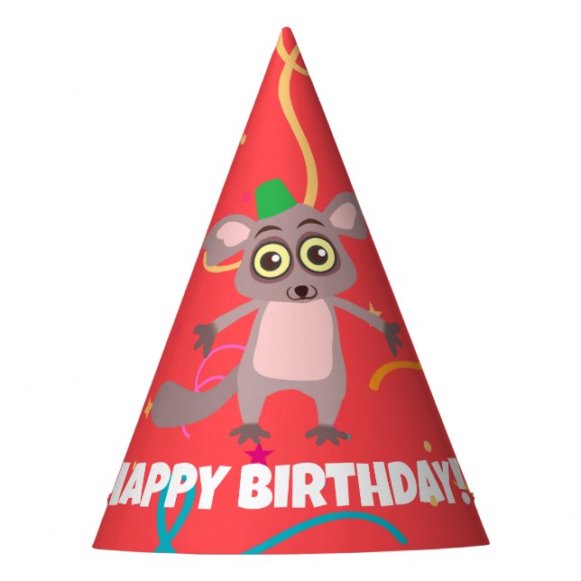 Bush Baby Birthday Party Hat (Front)