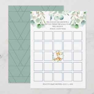 Bush Baby Kangaroo Baby Shower Bingo Game Card