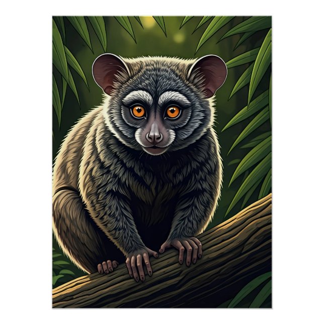 Bush Baby Perched on Jungle Branch Poster (Front)