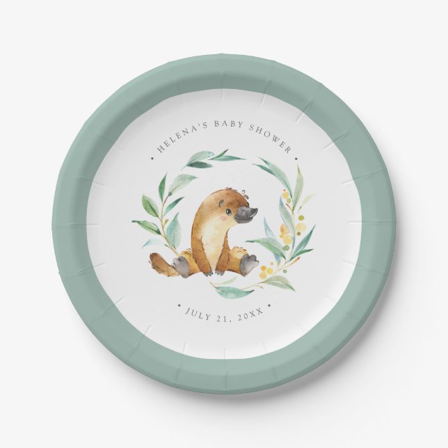 Bush Baby Platypus Baby Shower Paper Plate (Front)