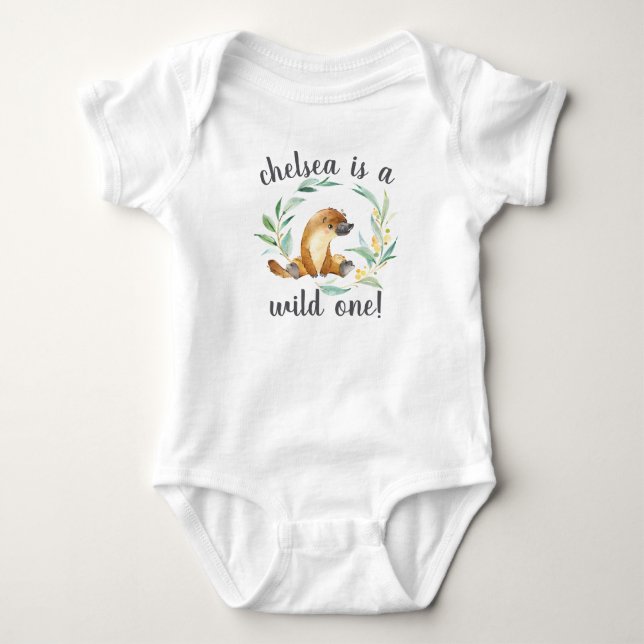 Bush Baby Platypus Personalised First Birthday Bodysuit (Front)