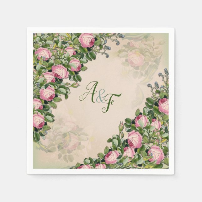 Bush Garden Green - soft pink roses  Napkins (Front)