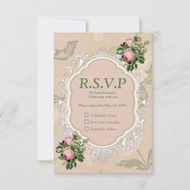 Bush Garden Green - soft pink roses RSVP Card (Front)