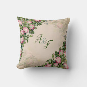 Bush Garden Green - soft pink roses Wedding Gift Cushion