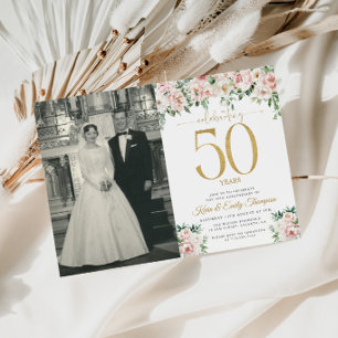 Bush Pink Floral 50th Anniversary  Invitation