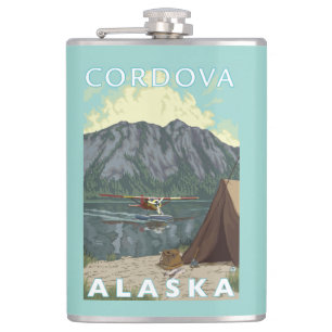 Bush Plane & Fishing - Cordova, Alaska Hip Flask