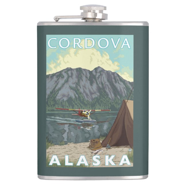 Bush Plane & Fishing - Cordova, Alaska Hip Flask (Front)