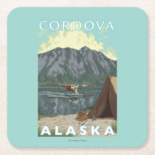 Bush Plane & Fishing - Cordova, Alaska Square Paper Coaster