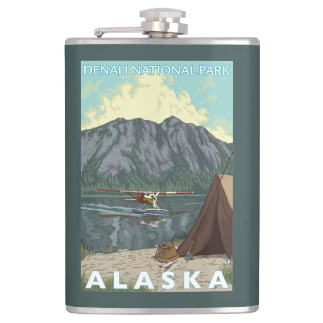 Bush Plane & Fishing - Denali Nat'l Park, Hip Flask (Front)
