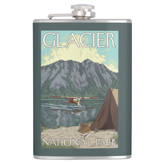 Bush Plane & Fishing - Glacier National Park, MT Hip Flask (Front)