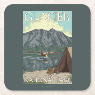 Bush Plane & Fishing - Glacier National Park, MT Square Paper Coaster
