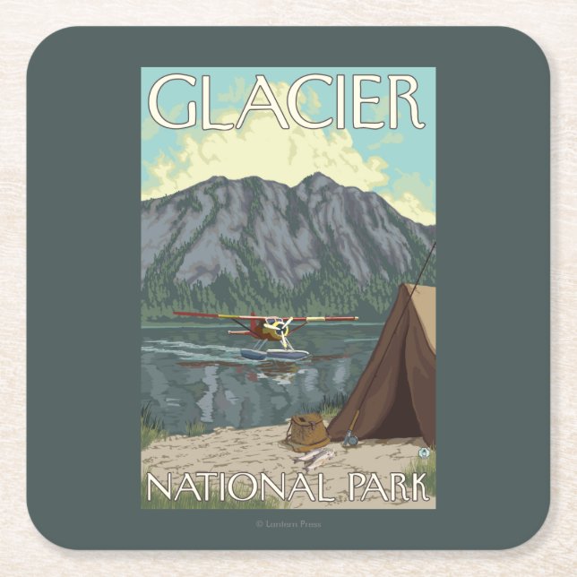 Bush Plane & Fishing - Glacier National Park, MT Square Paper Coaster (Front)