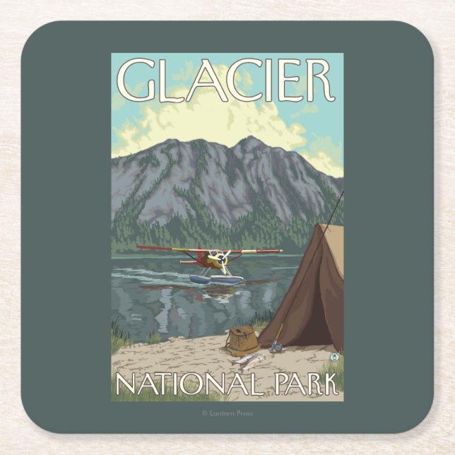 Bush Plane & Fishing - Glacier National Park, MT Square Paper Coaster (Front)