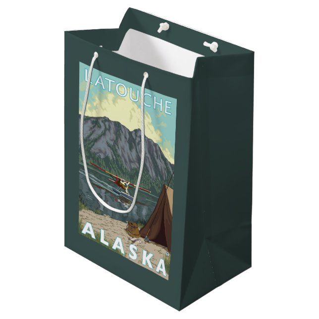 Bush Plane & Fishing - Latouche, Alaska Medium Gift Bag (Front Angled)