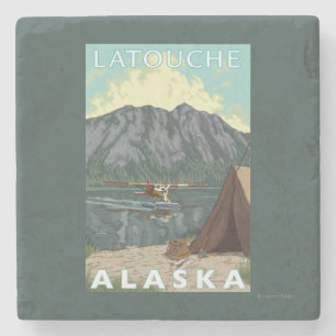 Bush Plane & Fishing - Latouche, Alaska Stone Coaster