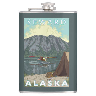 Bush Plane & Fishing - Seward, Alaska Hip Flask