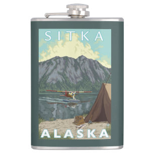 Bush Plane & Fishing - Sitka, Alaska Hip Flask