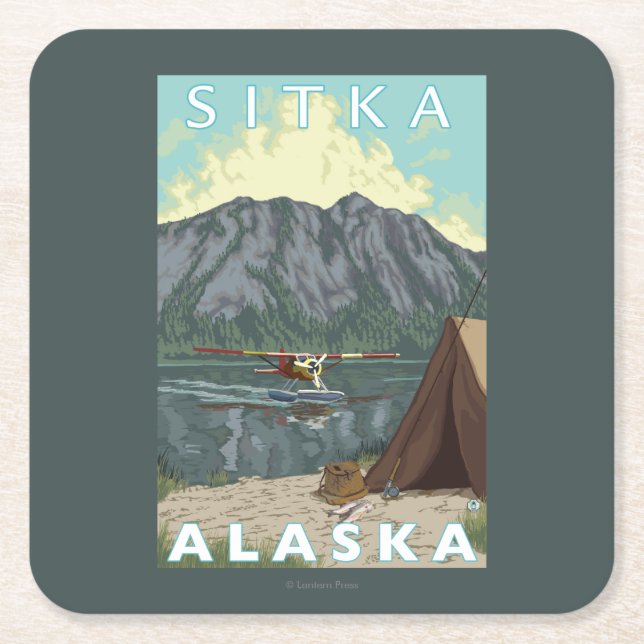 Bush Plane & Fishing - Sitka, Alaska Square Paper Coaster (Front)