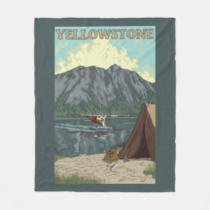 Bush Plane & Fishing - Yellowstone National Fleece Blanket