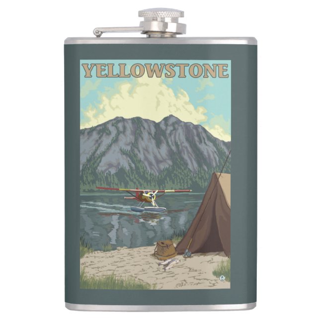 Bush Plane & Fishing - Yellowstone National Hip Flask (Front)