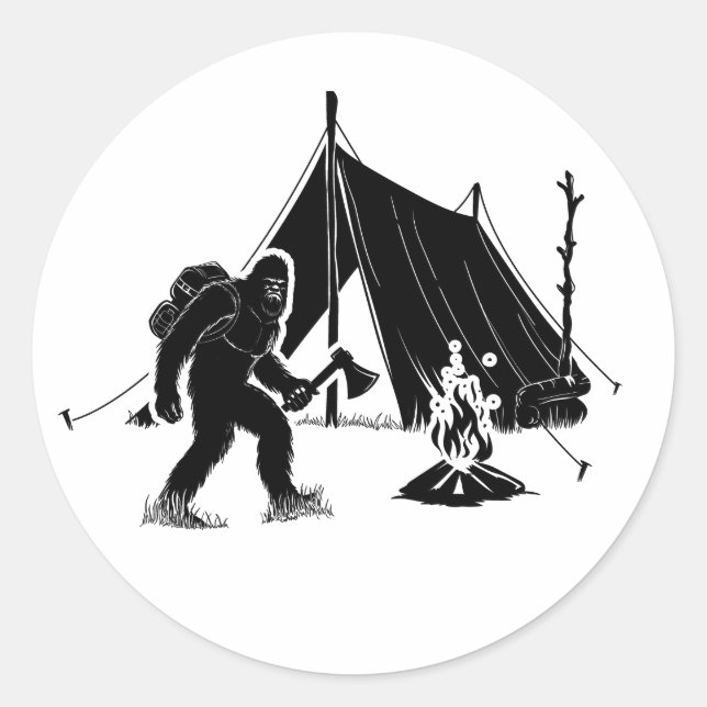 Bushcraft Adventure Camping Bigfoot Classic Round Sticker (Front)
