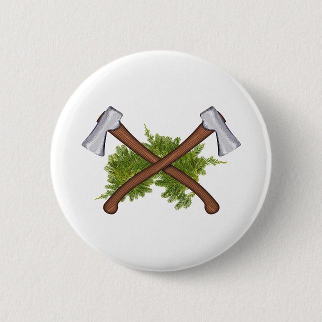bushcraft crossing axes 6 cm round badge (Front)