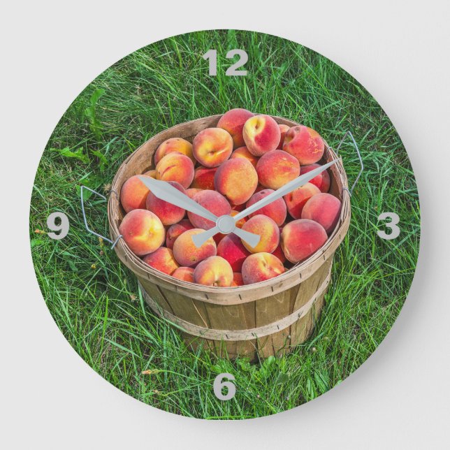Bushel Basket of Fresh Peaches Large Clock (Front)