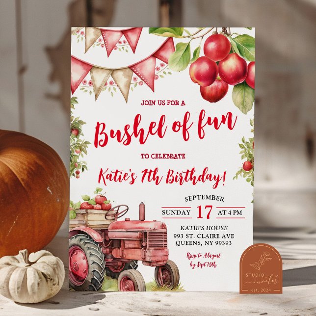 Bushel of Fun Apple Kids Birthday Invitation (Creator Uploaded)