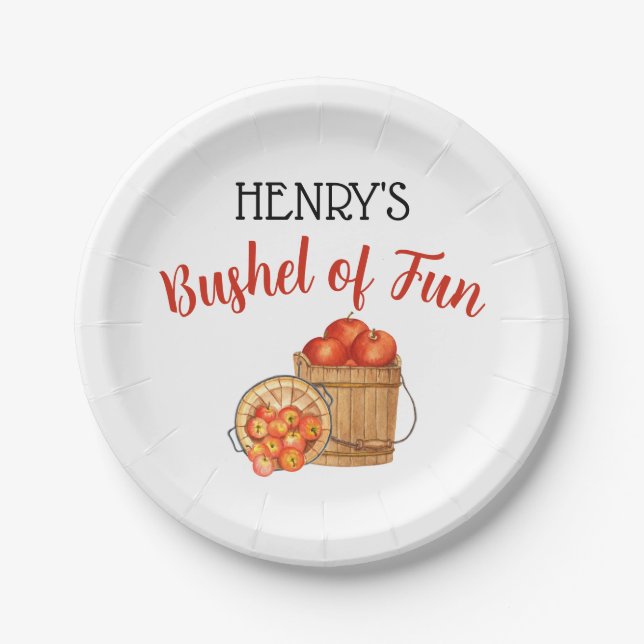 Bushel of Fun! Custom Apple Birthday Party  Paper Plate (Front)