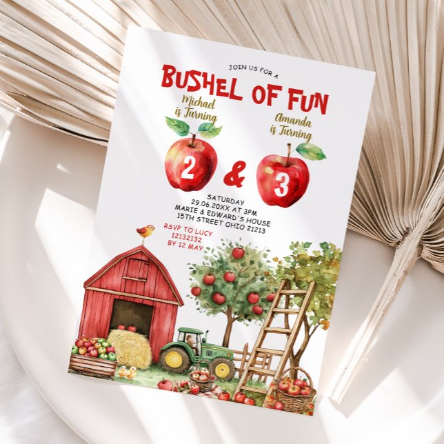 Bushel of Fun Sibling Birthday Red Gingham Party Invitation (Creator Uploaded)