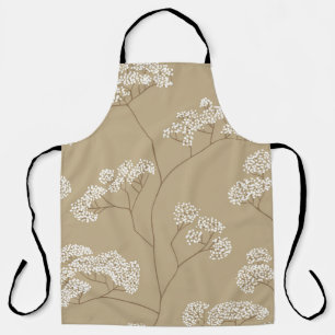 Bushes of small white flowers in beige colour pale apron