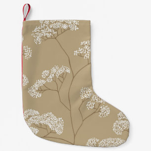 Bushes of small white flowers in beige colour pale christmas stocking