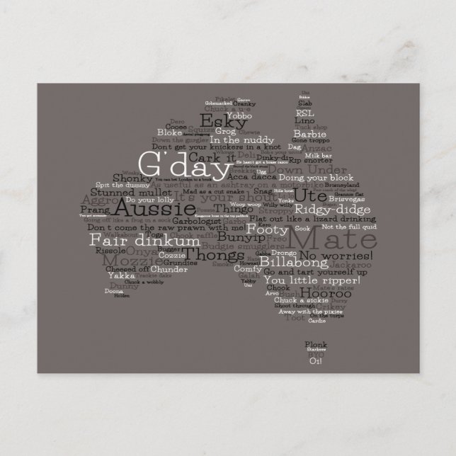 Bushfire Special Edition Aussie Slang Map Postcard (Front)