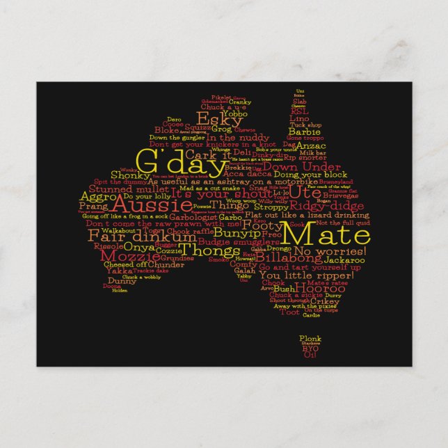 Bushfire Special Edition Aussie Slang Map Postcard (Front)
