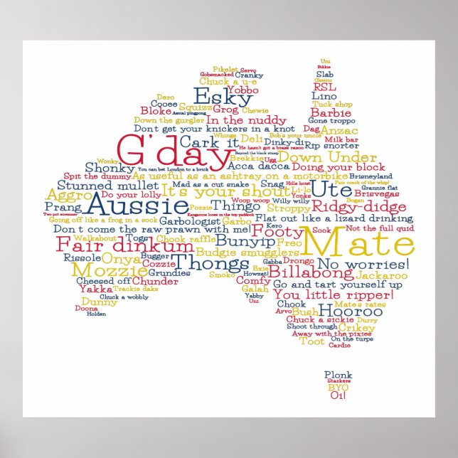 Bushfire Special Edition Aussie Slang Map Poster (Front)