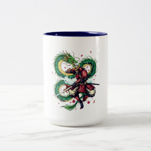 Bushido Code Samurai with Dragon & Sakura Blossoms Two-Tone Coffee Mug