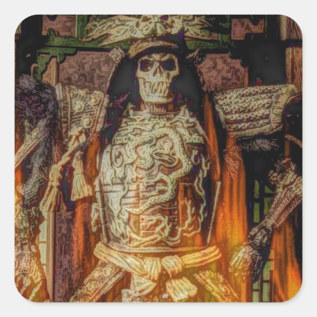 bushido Japanese samurai armour samurai skull Square Sticker (Front)