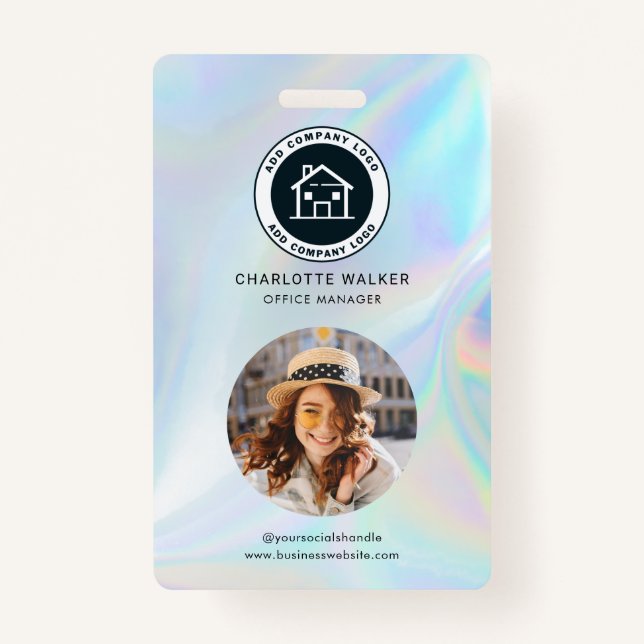 Busines Logo QR Code Employee Holographic Photo ID ID Badge (Front)