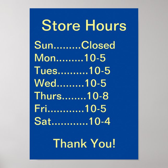 Busines Supplies, Business Hours sign, generic Poster (Front)