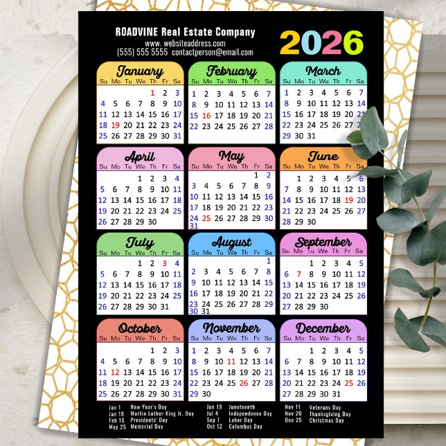 Business 2024 Calendar Modern Black Gold Colourful Holiday Card (Creator Uploaded)