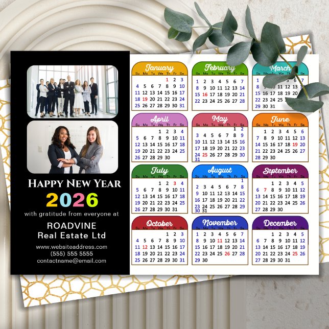 Business 2024 Calendar Modern Black Gold Colourful Holiday Card (Creator Uploaded)