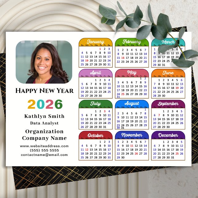 Business 2024 Calendar Modern Black Gold Colourful Holiday Card (Creator Uploaded)