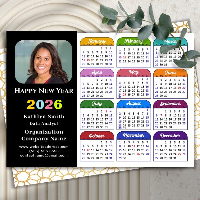 Business 2024 Calendar Modern Black Gold Colourful Holiday Card (Creator Uploaded)
