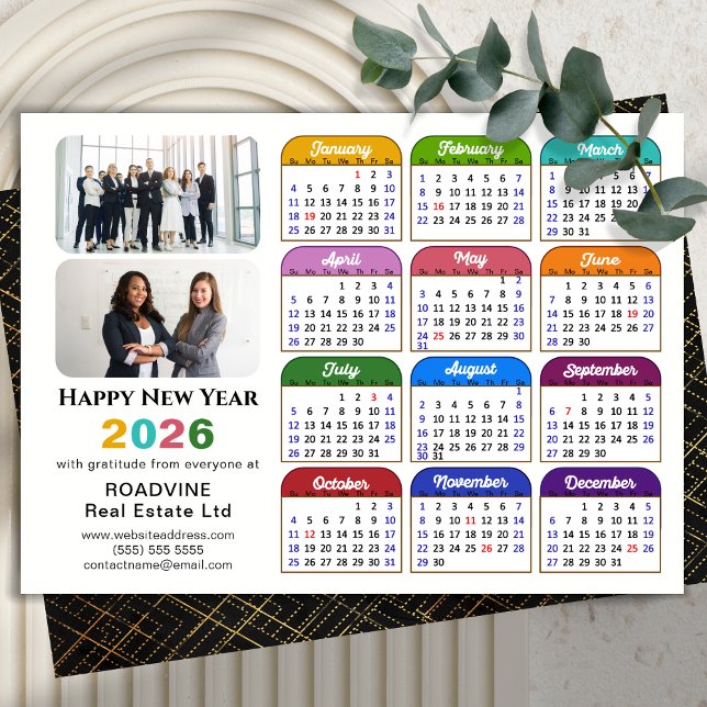 Business 2024 Calendar Modern Black Gold Colourful Holiday Card (Creator Uploaded)