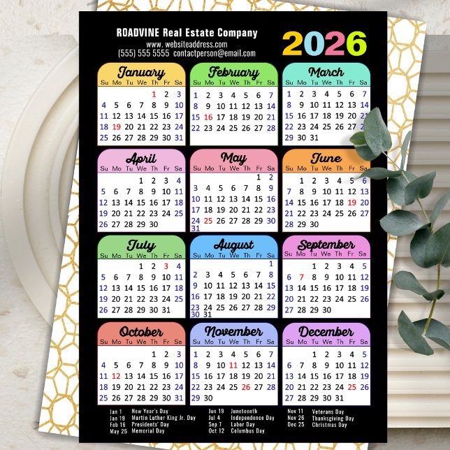 Business 2024 Calendar Modern Black Gold Colourful Holiday Card (Creator Uploaded)