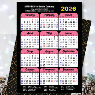 Business 2025 Calendar Black Pink Minimalist Holiday Card