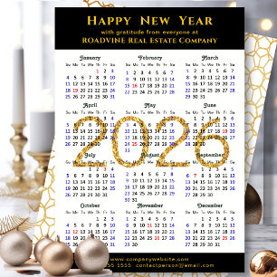 Business 2025 Calendar Gold Glitter Modern Black Holiday Card