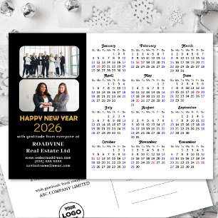 Business 2025 Calendar Modern Black Gold Glitter Holiday Postcard