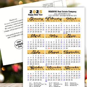 Business 2025 Calendar Modern Black Script Simple Holiday Postcard