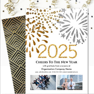 Business 2025 Festive Fireworks Modern Black Gold Holiday Card